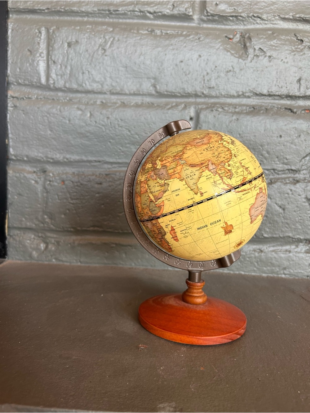 Vintage Style Yellow Desk Globe on Wooden Stand